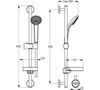 Ideal standard-Ensemble barre de douche IDEALRAIN S3 60 1,75 porte savon transparent réf : B9503AA