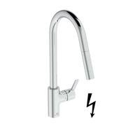 Ideal Standard Robinet de cuisine Gusto BD415AA chromé , avec bec haut et douchette extractible, basse pression