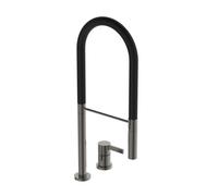 Ideal Standard Gusto - Mitigeur d´évier avec bras flexible et douchette, installation à 2 trous, gris magnétique/noir BD425A5