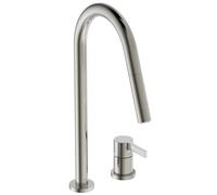 Ideal Standard Robinetterie de cuisine Gusto 2 trous BD424GN Silver Storm, avec bec haut et douchette extractible 2 fonctions