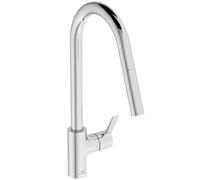 Ideal Standard - Gusto Mitigeur de cuisine, Bec rond en C, avec vaporisateur extractible, bec pivotant à 360°, facile à installer avec la fixation EasyFix+, Chrome