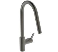 Ideal Standard - Gusto Mitigeur de cuisine, Bec rond en C, avec vaporisateur extractible et d'un double spray, bec pivotant à 360°, facile à installer avec la fixation EasyFix+, Magnetic Grey