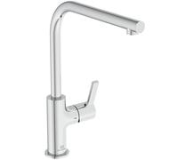 Ideal Standard - Gusto Mitigeur de cuisine, Bec rond en L, avec la cartouche FirmaFlow, bec pivotant à 360°, facile à installer avec la fixation EasyFix+, Chrome