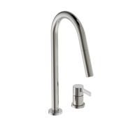 Ideal Standard Robinetterie de cuisine Gusto 2 trous BD424GN Silver Storm, avec bec haut et douchette extractible 2 fonctions