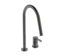 Ideal Standard - Gusto Mitigeur de cuisine à deux trous, Bec rond en C, avec la cartouche FirmaFlow, bec pivotant à 360°, Raccord vissé par le bas, Magnetic Grey