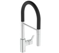 Ideal Standard - Gusto Mitigeur de cuisine, Semi Pro, avec vaporisateur extractible et d'un double spray, bec pivotant à 360°, 6,1 l/min, facile à installer avec la fixation EasyFix+, Chrome
