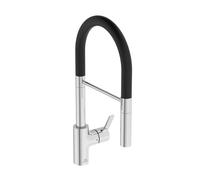 Ideal Standard - Gusto Mitigeur de cuisine, Semi Pro, avec vaporisateur extractible et d'un double spray, bec pivotant à 360°, 6,1 l/min, facile à installer avec la fixation EasyFix+, Chrome