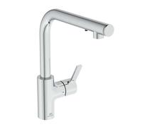 Ideal Standard Mitigeur de cuisine Gusto A7817AA pivotant, bec en L chromé, distributeur de savon