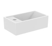 Ideal Standard I.LIFE TEMPO, Lave-mains pour Salle de bain ou Toilettes, 37 x 21 x 11 cm, Fixation Mur ou Meuble Ilife, Céramique, Percé à Gauche, Trop-Plein, Blanc, E211201