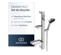 Ideal Standard Idealrain Alu+ douche combinée - Chrome | Douchette (8 l/min), 2 types de jet commutables par rotation, avec tablettes réglables, BD586AA