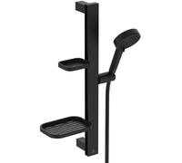 Ideal Standard Idealrain Alu+ Ensemble de douche, Pomme de douche économique avec deux types de jets (SilkRain et Rain) et supports réglables - Noir Mat (349x157x600 mm)