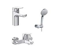 Ideal - Pack Robinetterie Ceraflex Et Set 3 Fonctions Hb Chrome Avec Mitigeur De Douche Standard