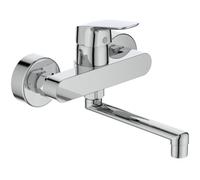 Ideal Standard Mitigeur de cuisine Cerafflex - Saillie 200 mm - Pour montage mural, bec orientable, raccords en S réglables - Diamètre 38 mm - Pivote à 100 ° - Surface chromée