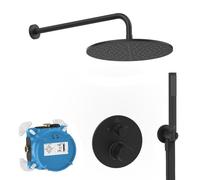 Ideal Standard Pack Complet pour Douche Noir A Encastrer Pommeau Douche de Tête Mitigeur Thermostatique Design Rond CERATHERM T100 Prêt à poser Noir mat A7573XG