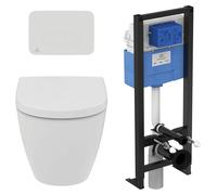 Idéal Standard - Pack WC suspendu i.life O recouvrant + bâti support autoportant et plaque de commande - Blanc