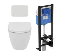 Idéal Standard - Pack WC suspendu i.life O recouvrant + bâti support autoportant et plaque de commande - Blanc