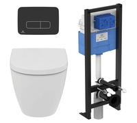Idéal Standard - Pack WC suspendu i.life O recouvrant + bâti support autoportant et plaque de commande - Noir