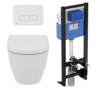 Idéal Standard - Pack WC suspendu i.life O recouvrant + bâti support autoportant et plaque de commande - Chrome mat