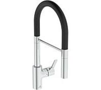 Ideal Standard Gusto - Mitigeur d'évier avec bras flexible et douchette extractible, chrome / noir BD417AA