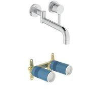 Ideal Standard - Set avec Gusto Mitigeur de cuisine mural, projection de bec de 246 mm, avec la cartouche FirmaFlow, bec pivotant à 120°, Chrome + A1313NU Corps encastré