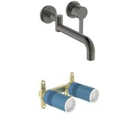 Ideal Standard - Set avec Gusto Mitigeur de cuisine mural, projection de bec de 246 mm, avec la cartouche FirmaFlow, bec pivotant à 120°, Magnetic Grey + A1313NU Corps encastré
