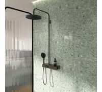 Système de douche Ideal Standard Solos A7882A5 avec thermostat de douche Ceratherm Navigo® apparent et étagère, douchette 3 fonctions et pommeau de douche, Gris magnétique