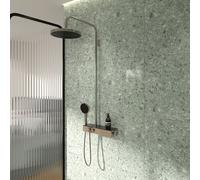 Système de douche Ideal Standard Solos A7882GN avec thermostat de douche Ceratherm Navigo® apparent et étagère, douchette 3 fonctions et pommeau de douche, coloris Silver Storm