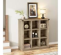 IDEALHOUSE Bibliothèque 9 Cubes Basse 95 cm Bois Fermier Gris Moderne | Multi-usages: meuble TV, console ou casiers; accès ouvert pour tout voir et saisir rapidement