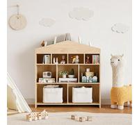 IdealHouse Bibliothèque Enfant méthode éducative en Bois Naturel - 4 Niveaux, 9 à 15 Casiers pour Livres et Jouets - Anti-Basculement - Idéal Chambre, Crèche ou École - Couleur : Bois
