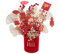 IDEANATEGRATE 1 Kit de décorations de table pour le Nouvel An chinois : kit de bricolage pour créer un bonsaï de bureau pour la Fête du Printemps - Seau à plantes en pot rouge festif à monter
