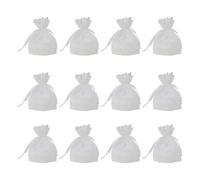 IDEANATEGRATE 12 Pochettes Blanches en Fil Bunchy à Motif Dentelle pour Rangement Bijoux, Fermeture à Cordon Pratique, Lot de 12, pour Emballage Présent Élégant