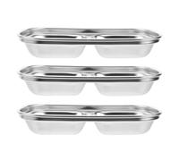 IDEANATEGRATE Assiettes D'apéritif Plat de Sauce Fonctionnel en Acier Inoxydable 3pcs Argenté 2 Compartiments pour Servir Apéritif la Maison Boutique Alimentaire Réutilisable