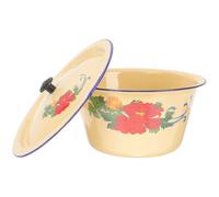 IDEANATEGRATE Bassine en Émail Vintage avec Couvercle, Design Rétro Simple, Surface Lisse, Facile à Transporter, Salle de Bain Maison
