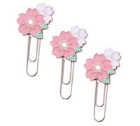 IDEANATEGRATE Clips de Fleur de Zinc Marque-page Alliage Rose en de Lot de 3, Design de Cerisier, Forte Prise sans Abîmer Papiers, pour Bureau et École