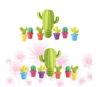 IDEANATEGRATE Lot de 2 Bouchons de Vin en Silicone Souple de Cactus, 14 Pièces Colorées, Hermétiques et Réutilisables, Marqueurs de Boisson Pratiques pour Bar et Maison, Couleur Aléatoire