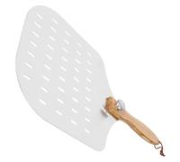 IDEANATEGRATE Pelle à Pizza Facile à Ranger Perforée en Acier Inoxydable avec Manche en Bois Antidérapant, Forme Carrée pour Restaurants Occidentaux