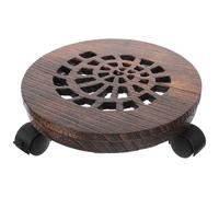 IDEANATEGRATE Plateau en Bois Épais pour Pot de Fleurs Mobile Rond | Base à Roulettes avec Frein, Soucoupe Incluse, pour Bonsaï et Pot de Fleurs, Coloris Café
