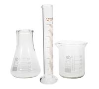 IDEANATEGRATE Set de Verrerie de Laboratoire Comprenant Tasse à Mesurer Graduée, Éprouvette Graduée en Verre et Fiole Conique, Matériau Verre Fiable et Nettoyage Facile pour Chimie et Biologie