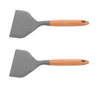 IDEANATEGRATE Spatule Large en Silicone 2pcs avec Manche en Bois, Ustensile Cuisine Antiadhésif pour Omelettes, Gâteaux et Cuisson Professionnelle en Restaurant
