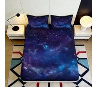 Idée Cadeau Chambre d'amis Housse de Matelas Motif Cosmos, Microfibre Toucher dou, 3D Printed, Guest Room Bedding Set, Facile à Laver, Anti-poussière 160x200x25cm