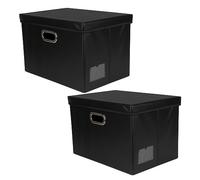 Ideen mit Herz Boîtes de rangement avec couvercle, boîtes organisatrices, grandes, pliables, noires, aspect cuir, 42 x 30 x 29 cm, lot de 2