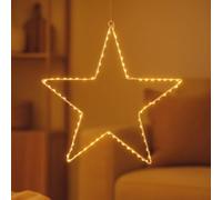 Ideen mit Herz Étoile LED en métal à suspendre - Blanc avec guirlande lumineuse en fil argenté - 80 LED - Blanc chaud - Fonctionne avec piles - Avec fonction minuterie