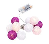 Ideen mit Herz - Guirlande lumineuse sphérique avec 10 LED - Fonctionne avec piles - 10 boules en coton en 3 couleurs - Diamètre 35 mm par boule - Avec minuterie (blanc, rose, baie)