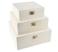 ideen mit herz Lot de 3 boîtes en bois - Petit - Idéal pour le rangement - Avec fermoir en métal - 3 tailles différentes : 20 x 20 x 8 cm, 17 x 17 x 6,5 cm et 13,8 x 13,8 x 5,2 cm - Pour bricoler