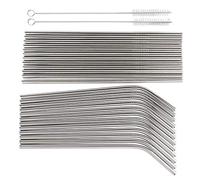 Idées avec cœur en acier inoxydable pailles | 24 pailles + 2 brosses de nettoyage | Tubes à boire Ø 0,6 cm | 20,5 cm de long | 12 pailles droites & 12 courbes | réutilisables | Set de pailles en métal