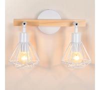 iDEGU 2 Lampes Applique Murale Interieur Vintage Luminaire E14 Design Cage Industriel Lampe Murale en Métal et Bois Réglable Plafonnier Éclairage Mural pour Chambre Salon Cuisine Café (11cm, Blanc)