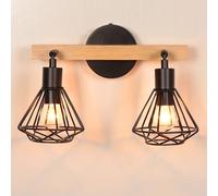 iDEGU 2 Lampes Applique Murale Interieur Vintage Luminaire E14 Design Cage Industriel Lampe Murale en Métal et Bois Réglable Plafonnier Éclairage Mural pour Chambre Salon Cuisine Café (11cm, Noir)