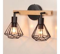 iDEGU 2 Lampes Applique Murale Interieure Industrielle 11cm Luminaire Plafonnier E14 en Métal et Bois Design Cage Noir Réglable Lampe Murale Vintage pour Salon Cuisine Chambre Entrée
