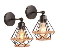 iDEGU 2 Pack Applique Murale Intérieure Design Cage en Métal avec Corde de Chanvre 16CM Lampe Murale Industriel Ajustable Plafonnier Luminaire Murale Applique Vintage pour Chambre Couloir Salon (Noir)