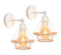 iDEGU 2 Pack Applique Murale Intérieure Design Cage Métal avec Corde de Chanvre 16CM Lampe Murale Industriel Ajustable Plafonnier Luminaire Murale Applique Vintage pour Chambre Couloir Salon (Blance)